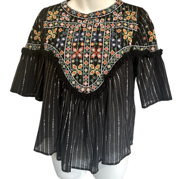 Zara Tops - Zara Woman Black Top with Multicolored Embroidery Size S